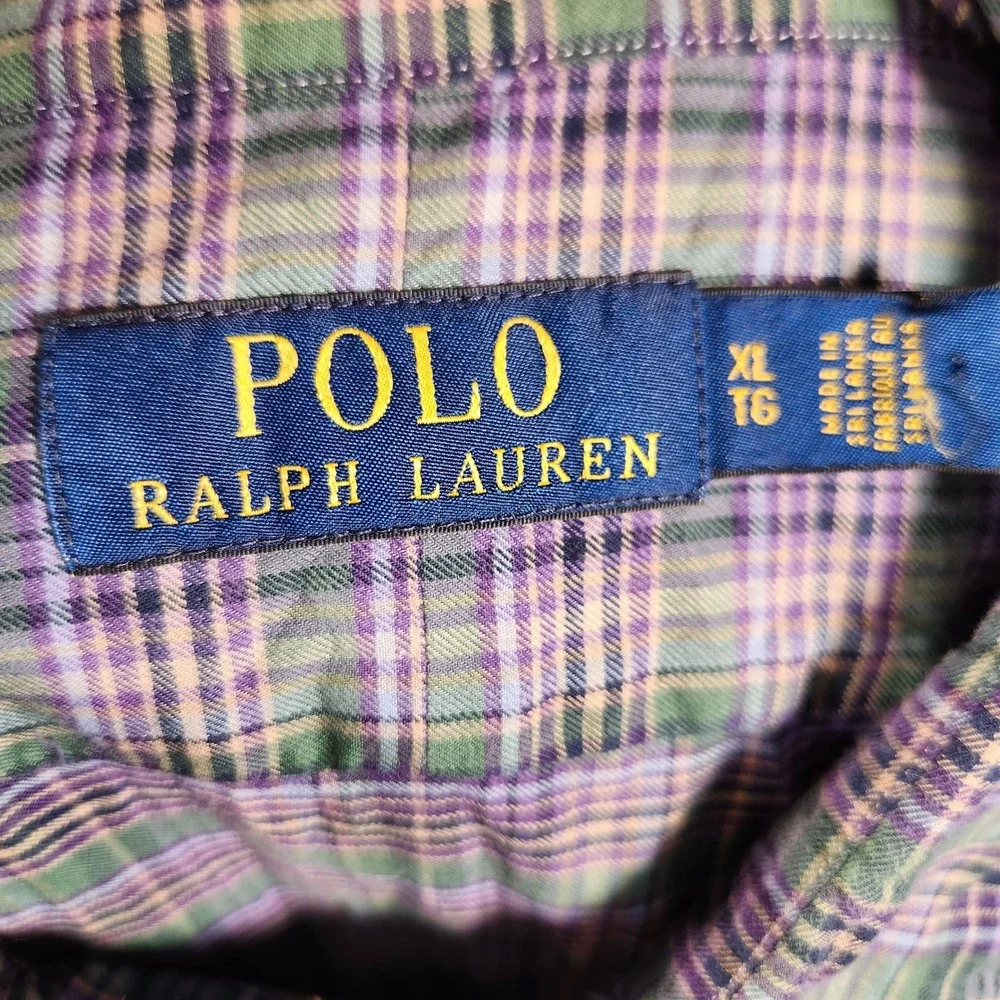 Polo Ralph Lauren Button Down Men XL Purple Green Excellent Plaid Long Sleeve